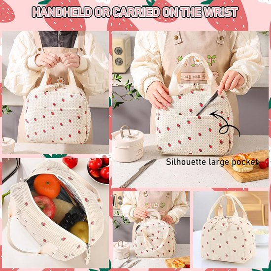 Geïsoleerde lunchtas voor meisjes - kinderlunchtas - schoollunchtas - lunchbox opbergtas - kantoormedewerker - geïsoleerde lunchbox - voor werk - school en buiten (beige) van Merkloos — afbeelding 3