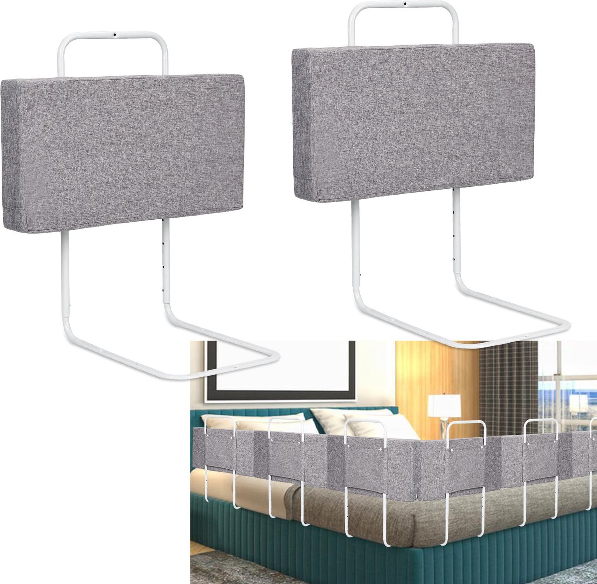 Bedhekje - Verstelbaar - Bedhek - 2x60cm(120CM) Bedhek Babybed - Valbeveiliging - 5-niveaus Hoogteverstelbaar Valveilig Bedhek - Kinderbedhek voor Gezinsbed en Kinderbed - Grijs