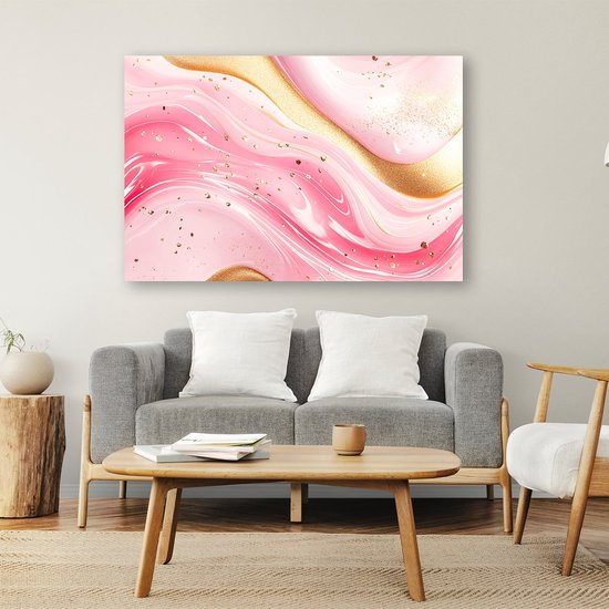 Roze-goud abstract design - Abstract poster - Poster golven - Abstracte kunst - Vintage posters - Posters voor thuis - Poster 90x60 cm
