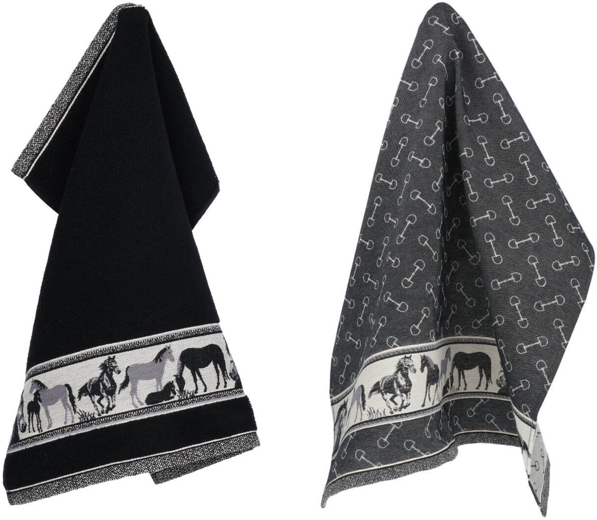 Bol.com Luxe Keukendoek en Theedoek Paard Zwart GOTS van Bunzlau Castle | 100% Biologisch Katoen | Keukendoek 60x53cm en Theedoe... aanbieding