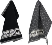 Bol.com Luxe Keukendoek en Theedoek Paard Zwart - Bunzlau Castle - 100% biologisch katoen - Keukendoek 60x53cm en Theedoek 65x65cm aanbieding