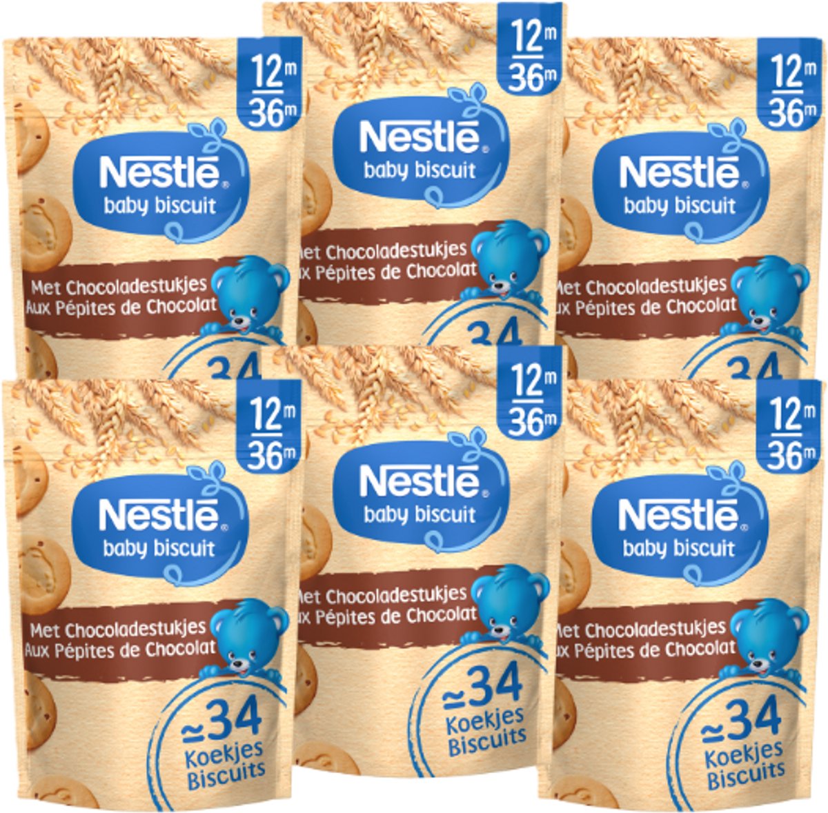 Nestlé Baby Biscuit met Chocoladestukjes - Babyvoeding Baby snacks 12m+ - 6 zakken x 150g