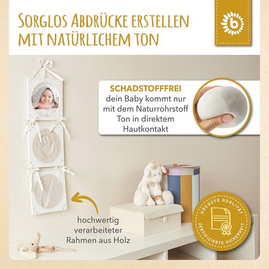 Afdrukplaatje complete set, gipsafdruk baby hand en voet | 3D fotolijst | baby afdrukset | Gibsafdrukset baby hand en voet | Afbeeldingen set met frame | Gib-afdrukset handen | Voetafdruk baby — afbeelding 3