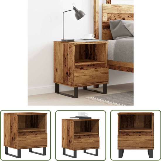 Foto: Vidaxl kastje nachtkastje nachtkastje 40x35x50 cm bewerkt hout oud houtkleurig houten nachtstand slaapkamervloerlamp bureau lamp