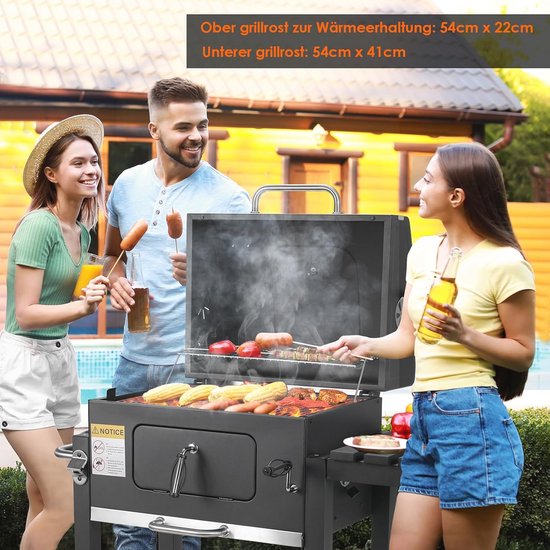 XL Houtskoolgrill met Deksel - Grote BBQ Grill met Wielen en Thermometer voor Camping en Tuin van BBQ Collection — afbeelding 2