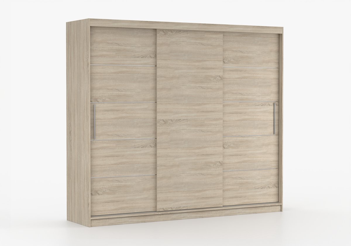 Schuifdeurkast ELBA II – 3-deurs kledingkast, legplanken en kledingroede – modern design – 250x218x61 cm - ELBA II (Sonoma)