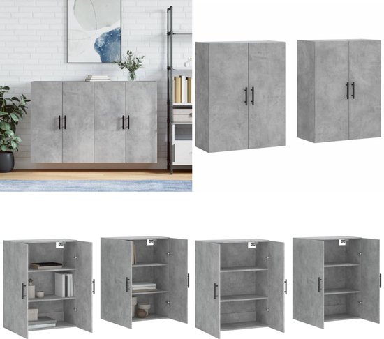 VidaXL Wandkasten met glazen deuren 2 st 68,5x37x35 cm grijs sonoma - Kantoormeubelen Plus