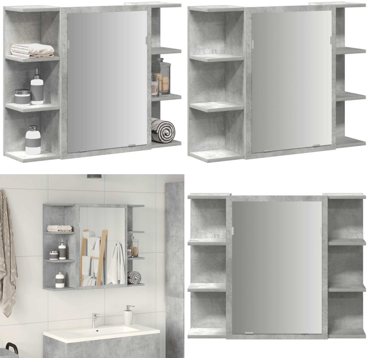 Armoire à miroir de salle de bain gris béton bois d ingénierie
