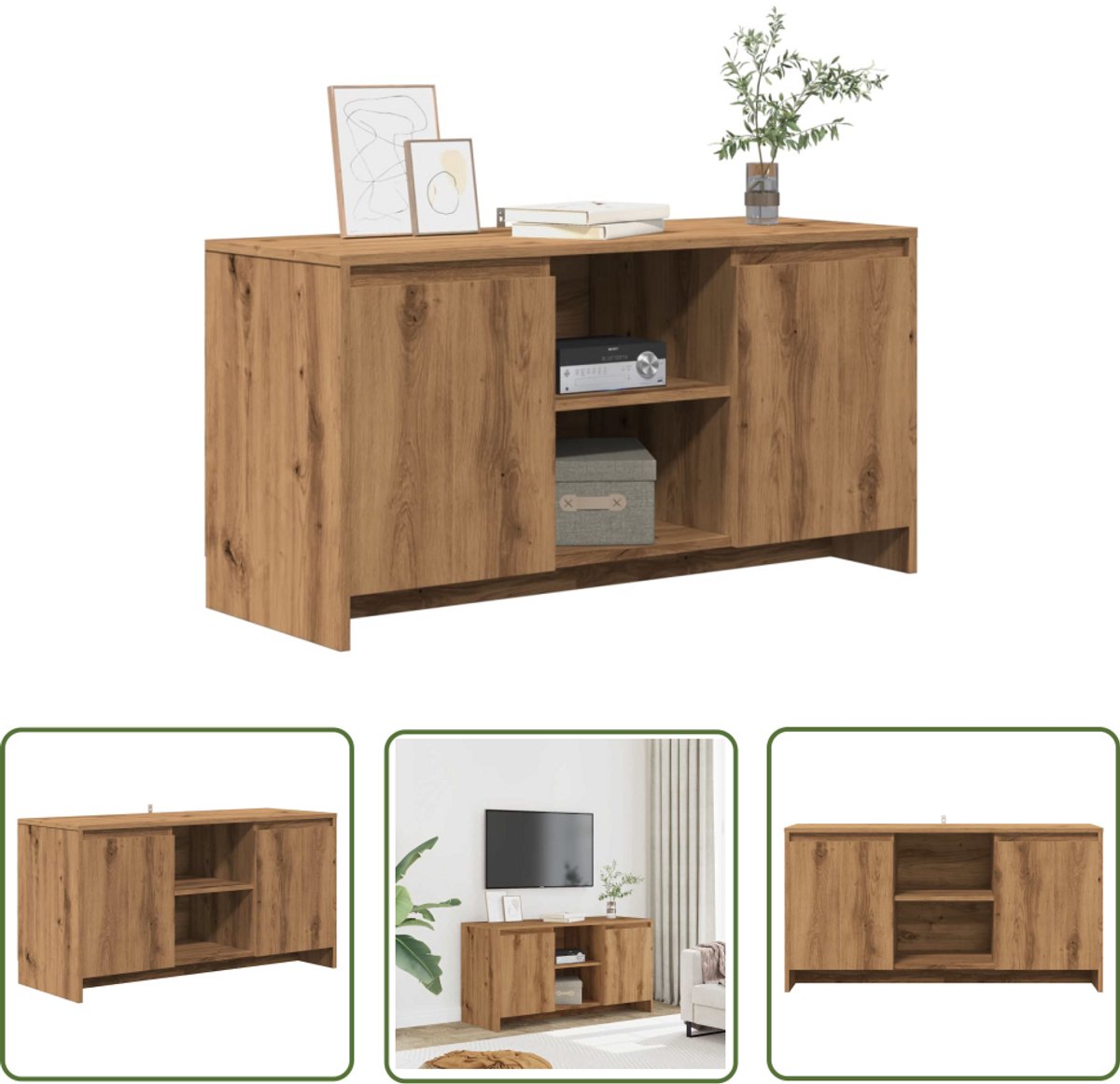 vidaXL Salontafel - Tv Meubel - Tv-meubel 102x37,5x52,5 cm bewerkt hout artisanaal eikenkleur - Houten Kast - Opbergruimte - Media Kast