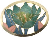 Behave® Broche ovale fleur vert bleu - broche décorative émail - broche écharpe 6 cm