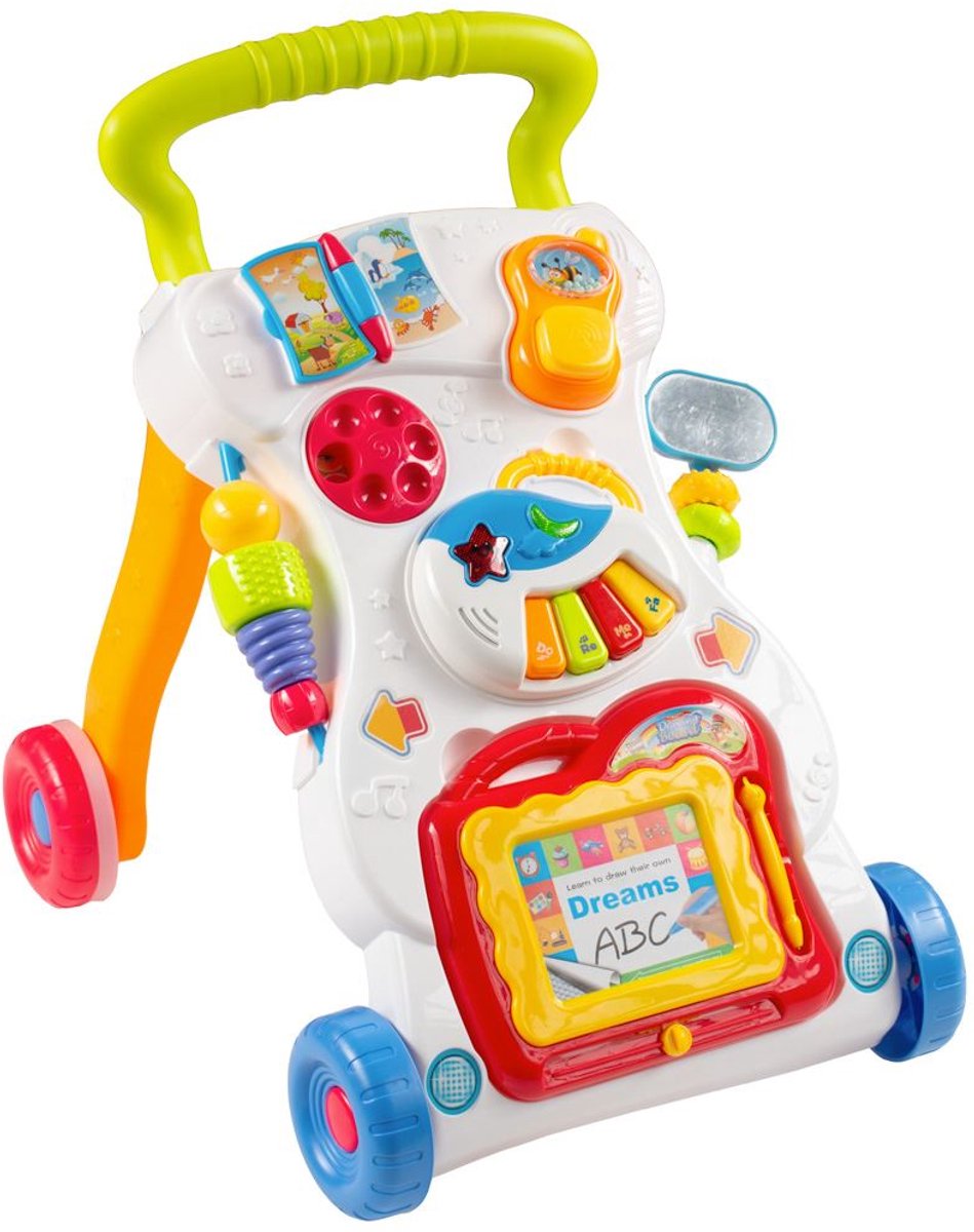Baby Mix - Speelgoedvoertuig - Speelloopwagen multicolor kunststof met telefoon en piano - Loopwagen - Educatief speelgoed - Motoriek - Activiteitencentrum - Kinderspeelgoed