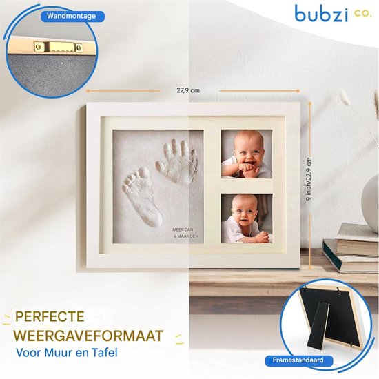 Baby Hand- en Voetafdruk Kit - Bubzi Co - Niet-Giftige Luchtdrogende Klei - Herinneringslijst - Voor Pasgeborenen & Nieuwe Moeders - Wit van Merkloos — afbeelding 5