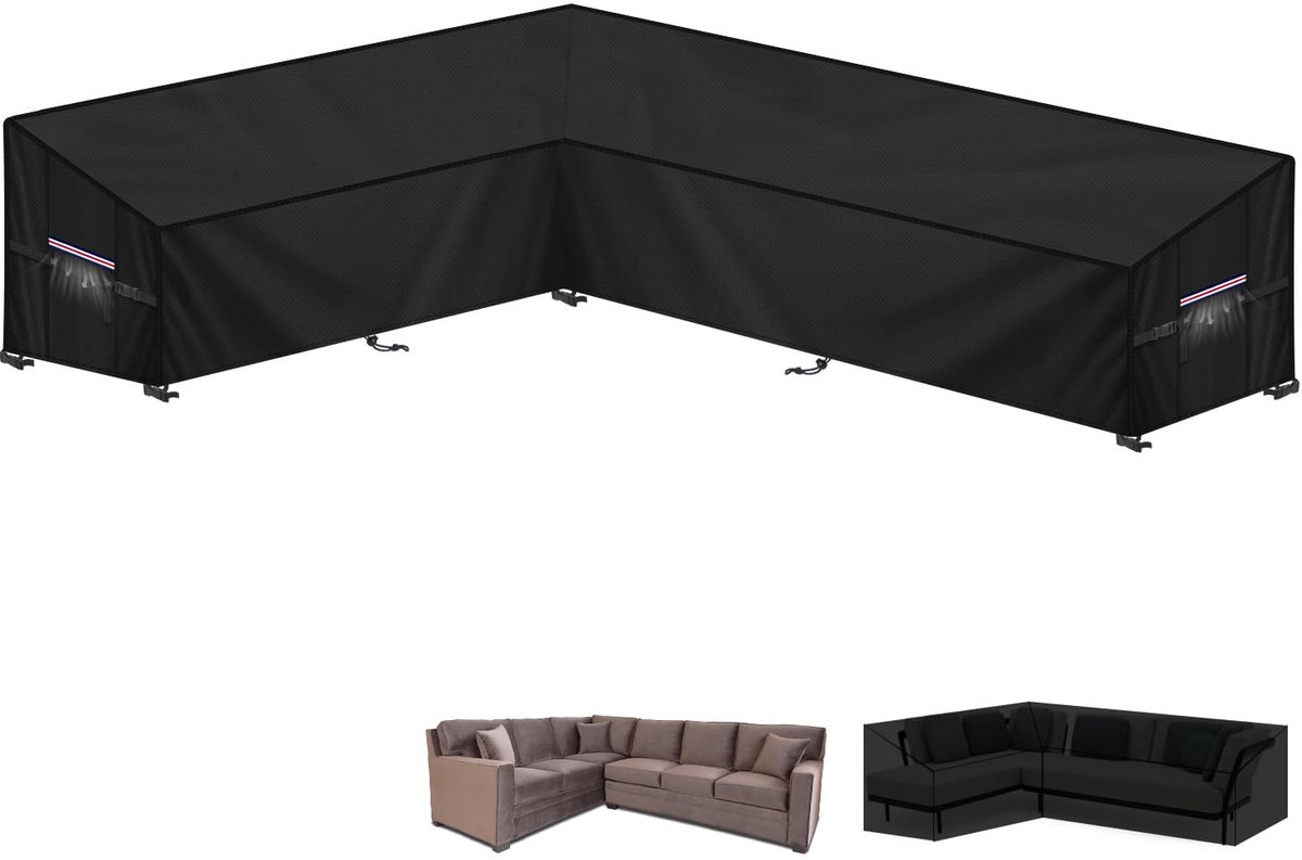 Unyqoos Tuinmeubel Beschermhoes voor L-vormige Loungeset, Waterbestendig en Weerbestendig Design zwart