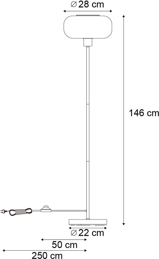 QAZQA bizle - Lampadaire Rétro | Lampadaire - 1 lumière - H 146 cm - Zwart - Salon | Chambre à coucher | Cuisine