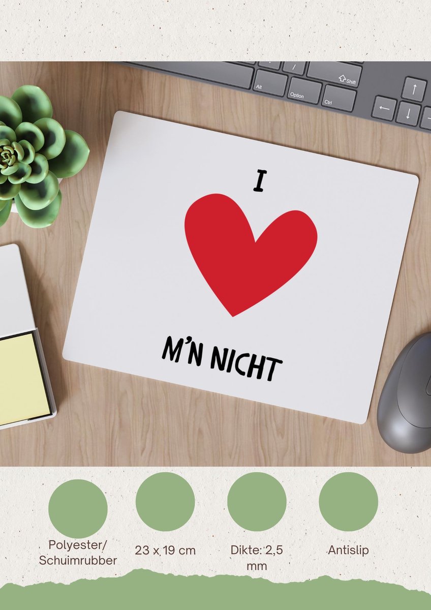Image of Akyol - ik hou van mn nicht Muismat - Nicht - de liefste nicht - cadeau voor je nicht - familie - hartje - 23 bij 19 cm