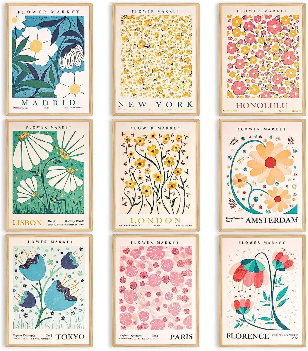 Unyqoos® Stijlvolle Set van 9 Bloemenposters voor Vintage en Minimalistische Interieurs