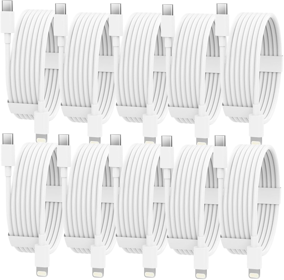 USB C naar Geschikt voor: USB Lightning Kabel - 1,5 Meter Oplaadkabel 10x - Snel Lader USB-C Oplader - Wit