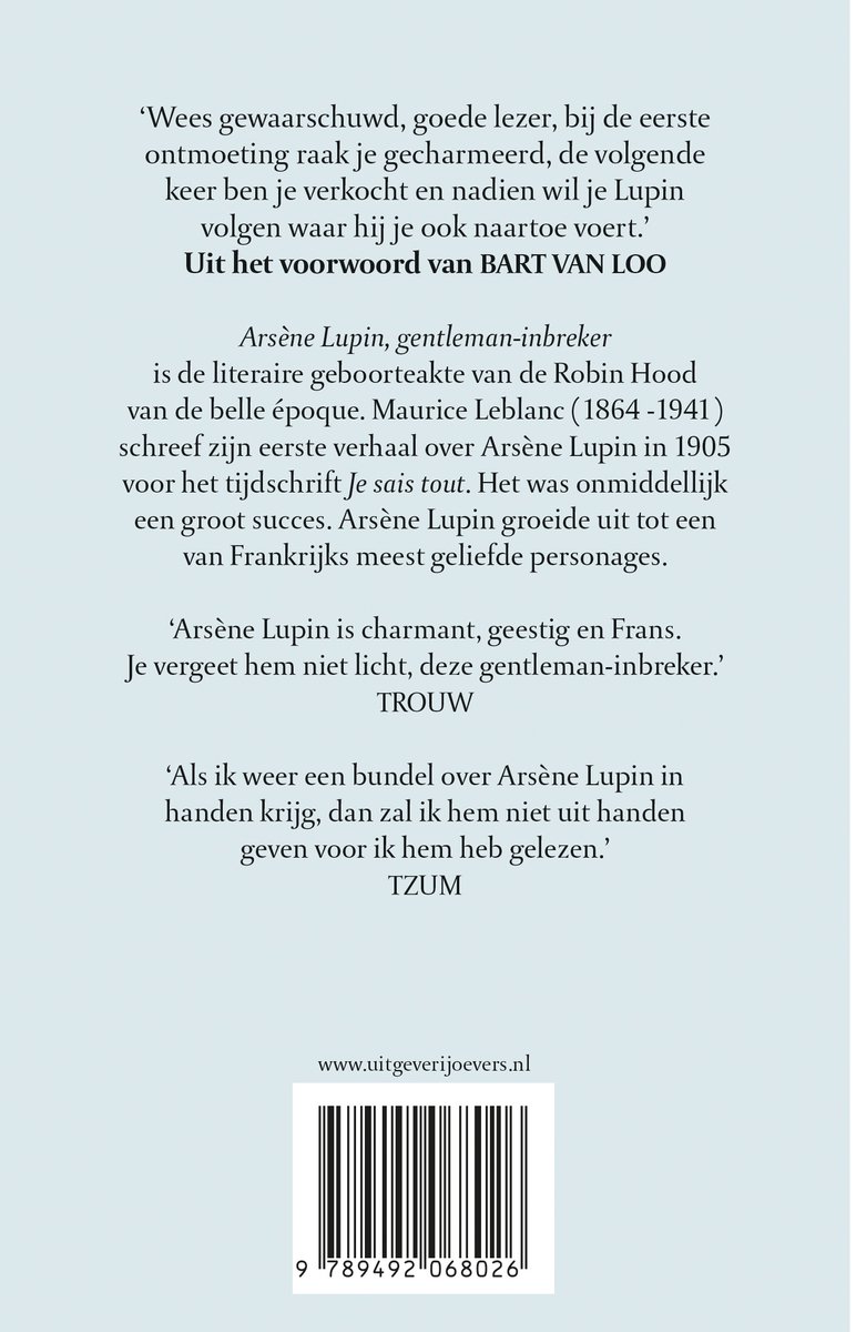 Achterkant van het boek met recensies en barcode.