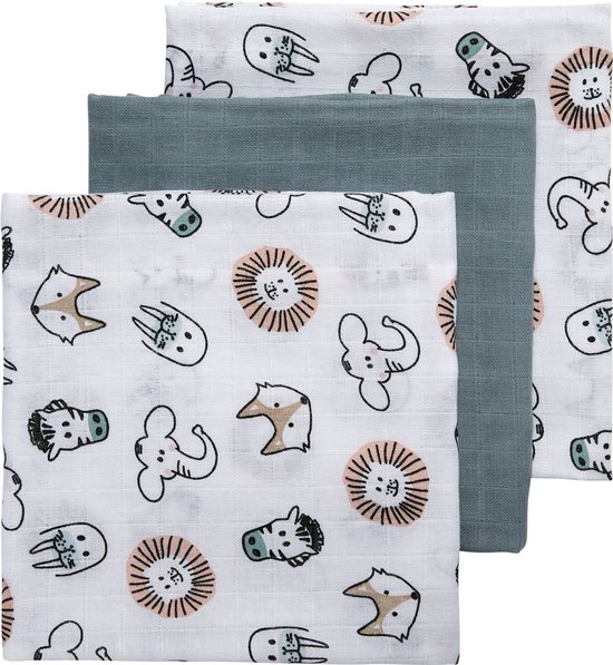 Meyco Baby Animal washandjes - 3-pack - hydrofiel - multicolour - 20x17cm van Meyco — afbeelding 3