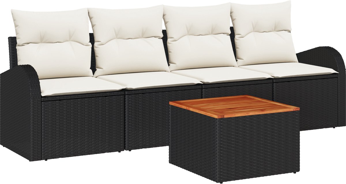 vidaXL - Tuinbank - Set - met - opslag - 5 - pcs - Zwart - en - Crème - poly - rattan