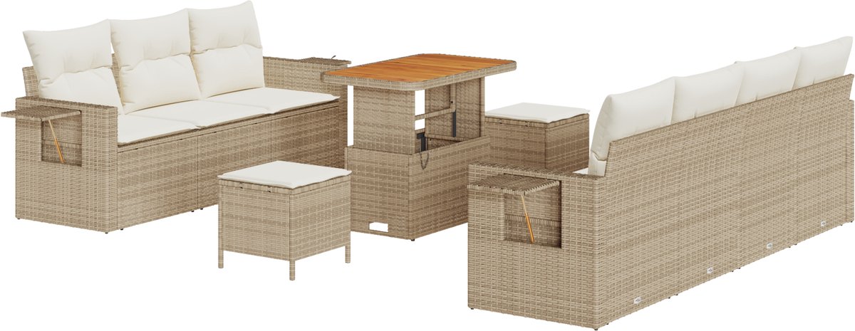 vidaXL - Tuinbank - Set - 10 - pcs - Beige - poly - rattan