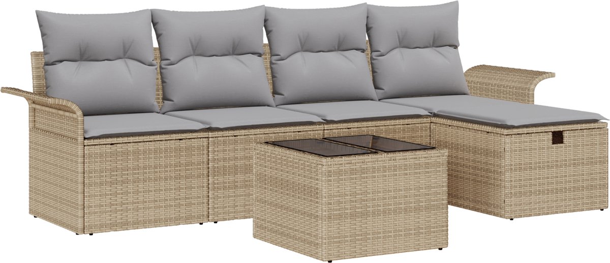 vidaXL Tuinbank - Set - 6 - st - Poly - rattan Beige