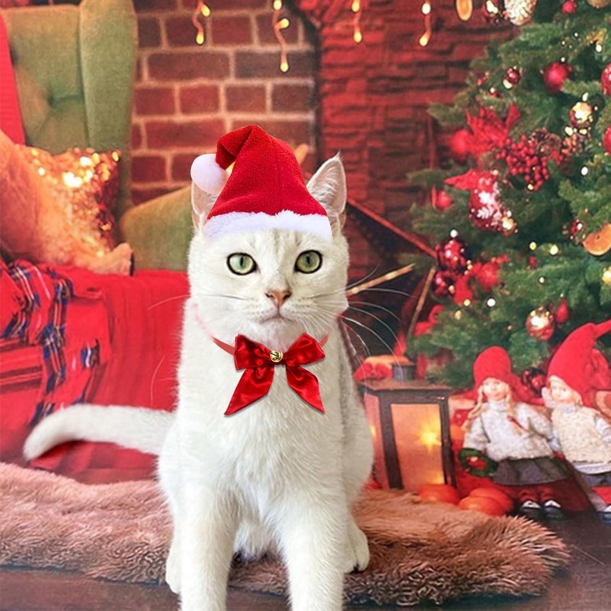 2 stuks Kerst hondenkostuum, honden kerstmuts, kerstkostuums voor huisdieren, honden katten kerstkostuum, huisdier kerstmuts met strik, geschikt voor kerstdecoraties, cadeaus