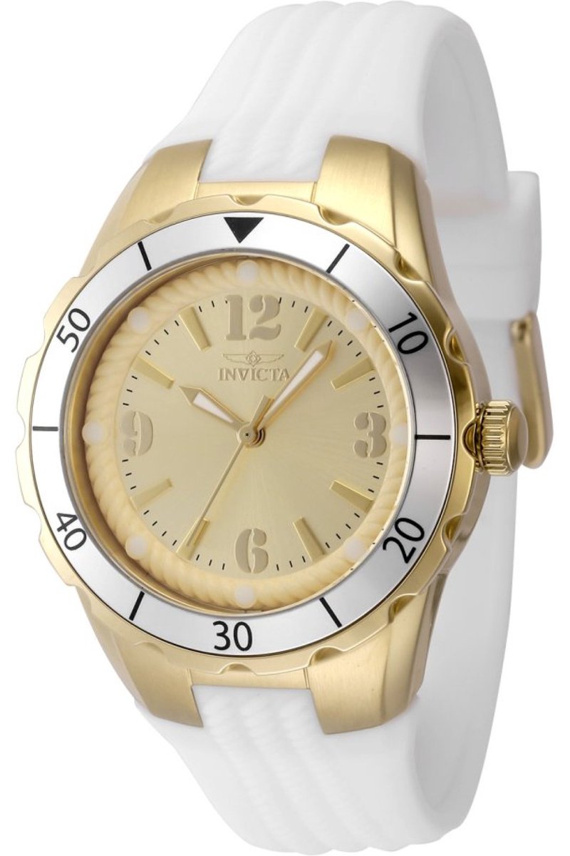 Invicta Angel 48851 Dames Horloge - Waterdicht - Analoog - Quartz Uurwerk - Roestvrij Staal met gouden Wijzerplaat - 38mm
