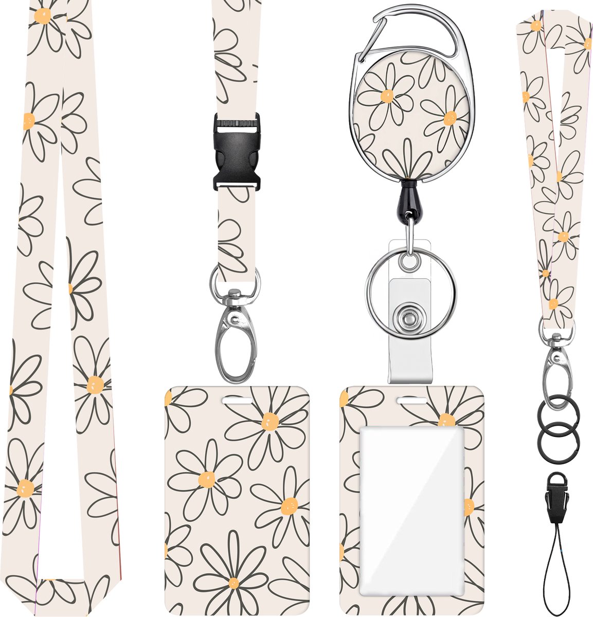 Nek en Pols Keycords met Uittrekbare Sleutelhanger & Badgehouder - Afneembare Lanyard - Trekkoord Badge Pashouder - Clip Keykoord - Intrekbare Houder voor Kaart/Sleutels - Universeel Telefoon, GSM Koord - Sleutelkoord/Nekkoord - Telefoonkoord Ketting