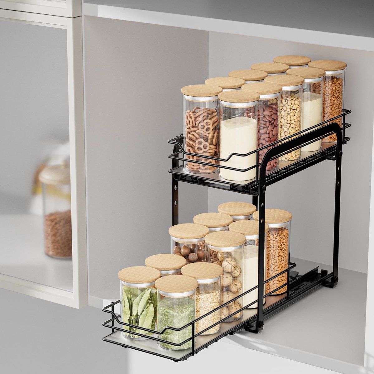 Unyqoos® Handige Uittrekbare Keuken- en Badkamerorganizer voor Kruiden en Meer, 2 Verstelbare Etages, Compact Formaat