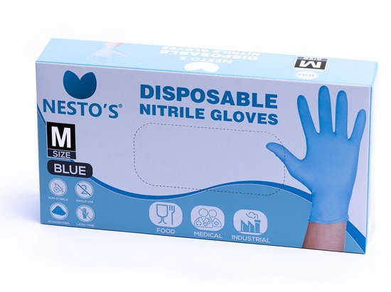 Gants jetables en Nitril Nesto's 100 pièces - Sans latex - Sans poudre - Non stériles - Gants d'examen - Medisch - Plastique - Taille M - Blauw