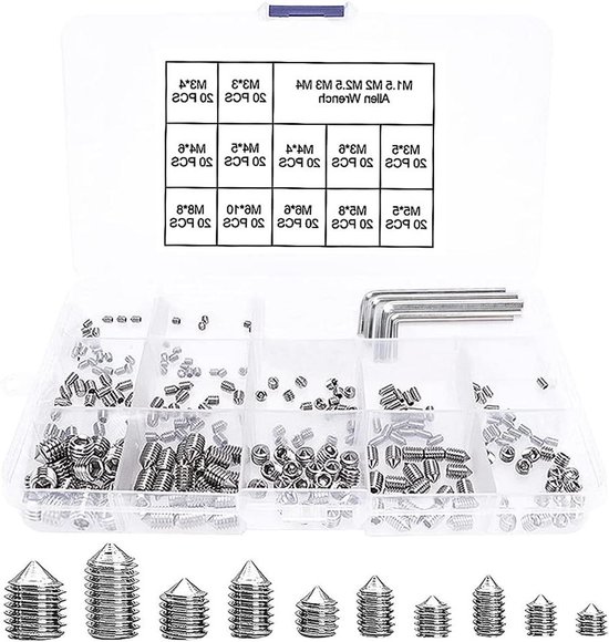 16er Set Kegelkopf-Madenschrauben - M3 M4 M5 M6 In Edelstahl
