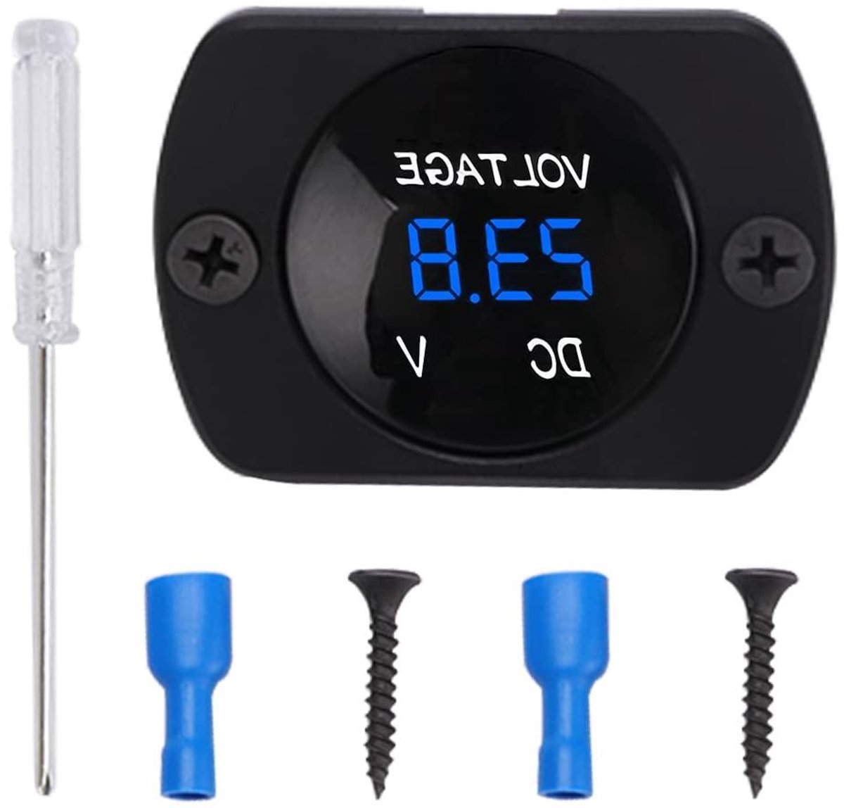 Waterdichte Auto Voltmeter met LED Digitale Display DC 12V 24V Ronde Spanningstester Meter voor Boot Marine Voertuig Motorfiets Vrachtwagen ATV UTV Blauw