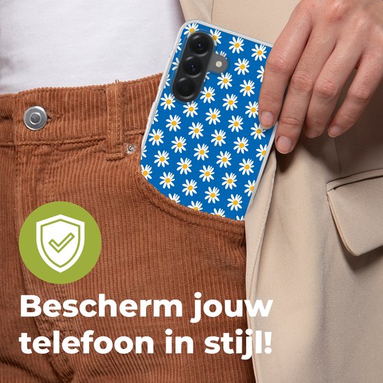 Coque de téléphone compatible avec Samsung Galaxy A56 - Motif marguerites - Blauw - Fleurs - Coque en Siliconen
