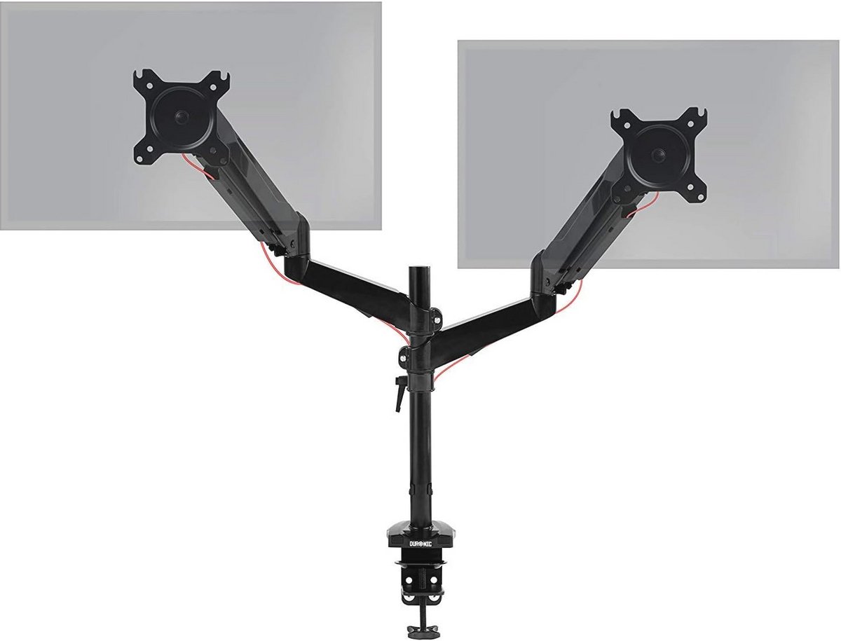 Verstelbare Dubbele Monitorbeugel voor 2 Schermen 15”-27” | Ergonomische Computerstandaard met Gasveer | VESA Compatibel | Ideaal voor Thuis en Kantoor