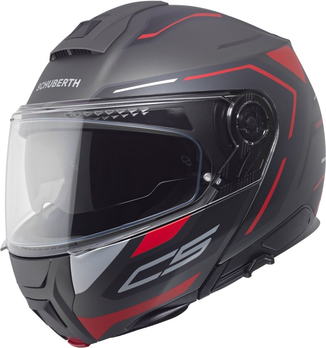Schuberth C5 Omega Mat Antraciet Zwart Rood Systeemhelm - Maat L - Helm