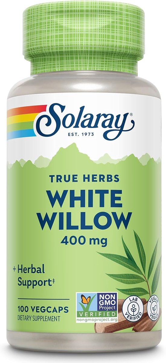 SOLARAY White Willow 400mg - White Willow Bark Capsules - Soothing Herbal Support for Wellness and Comfort w/Naturally Occurring Glycosides - Vegan, Non-GMO, 100 Servings, 100 VegCaps
