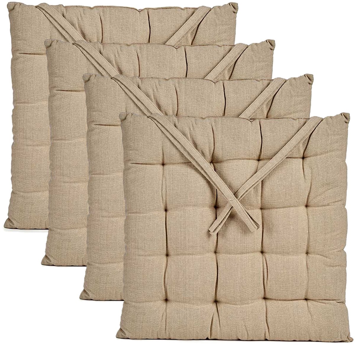 Giftdecor Stoelkussen Decorama - 4x - binnen/buiten - creme wit - 40 x 40 x 5 cm - polyester