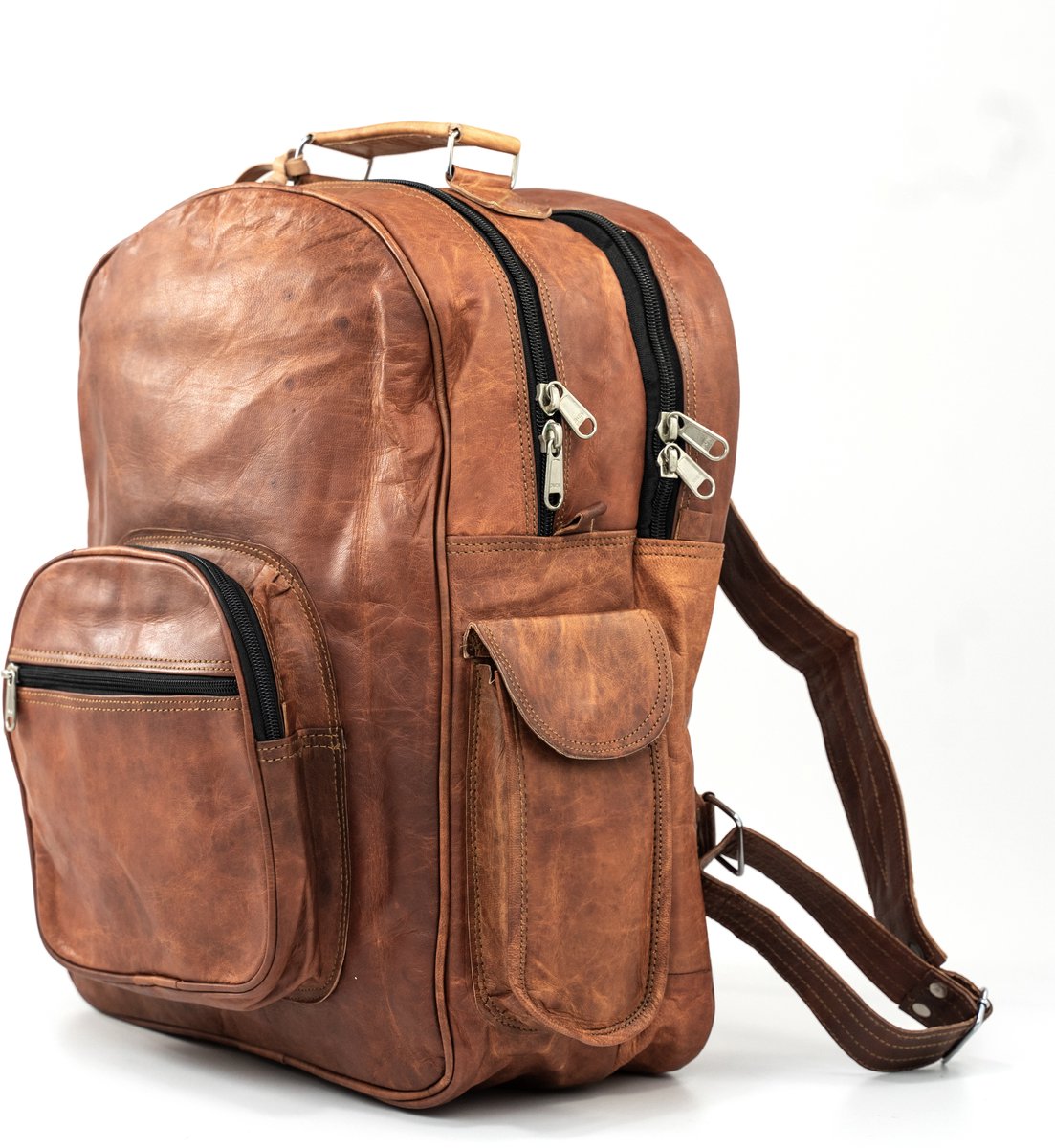 Rugzak “Urban Vintage” Echt Leer – Ruwe Leder - Rugtas Cognac Bruin - 34 x 45 x 11 cm – A3 documenten / Laptop 16 inch – Atacama Model 018