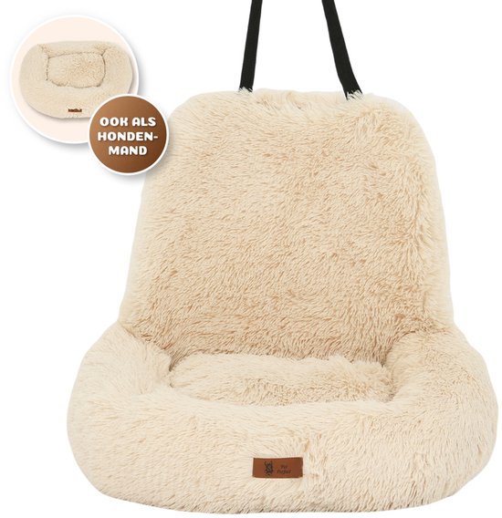 Siège auto moelleux Pet Perfect pour chien - Panier de voiture avec sangles de sécurité - Panier 2 en 1 pour chien - Orthopédique - Antidérapant - Taille M - Beige