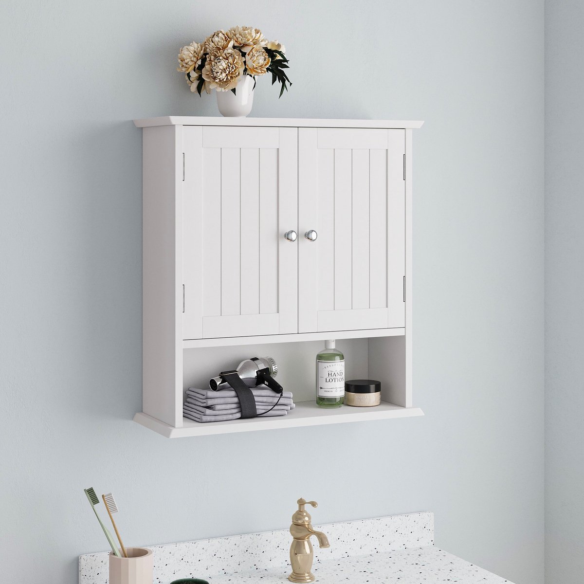 Sweiko Badkamerkast Planchet - Met 2 Deuren + Open Planchet - Toiletplank - Medicijnkastje