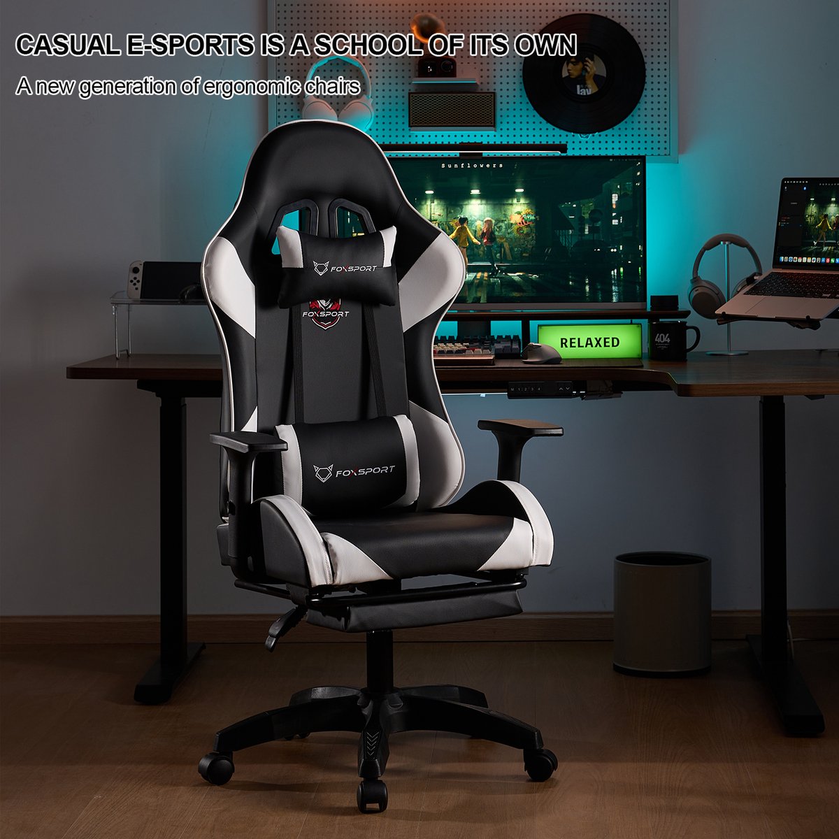 FOXSPORT Gamestoel Ergonomisch Zwart met Voetsteun - afbeelding 3