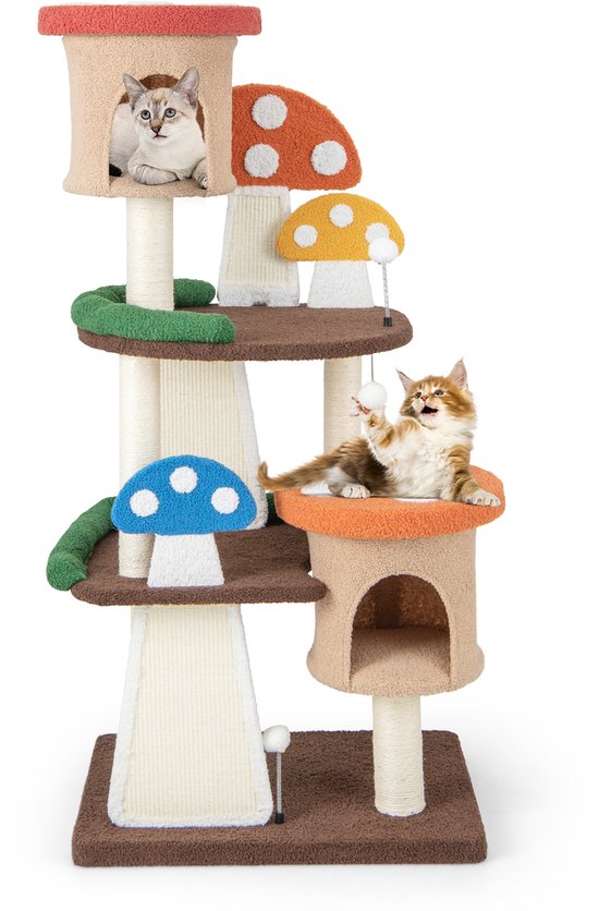 COSTWAY Krabpaal in paddenstoellook, kattenboom met kattenhol, sisal