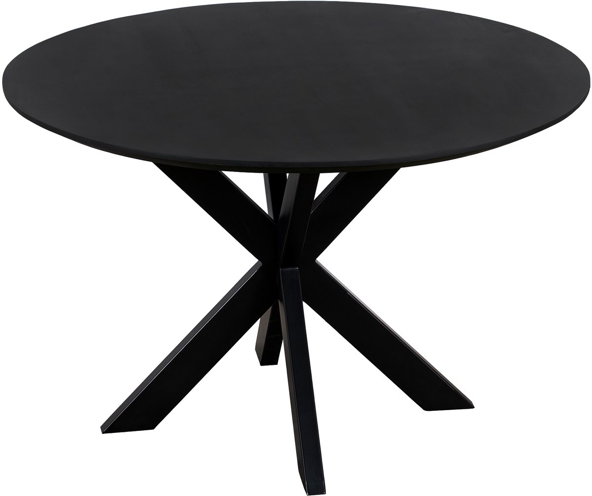 QUVIO Eettafel Sofia - Rond - Ø 130 cm - Stalen kruispoot - Matrix poot - FSC® gecertificeerd mangohout - Zwart