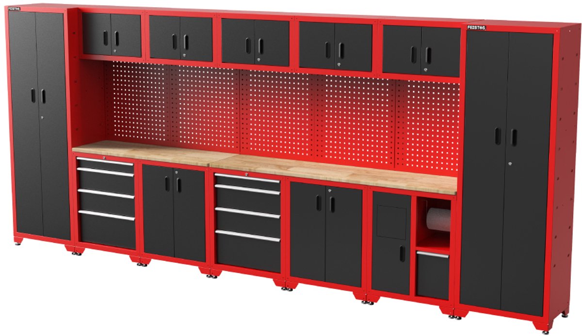 Feistos Gereedschapswand Hoge kast Juno 12 - 46x462x198cm - Zwart/Rood