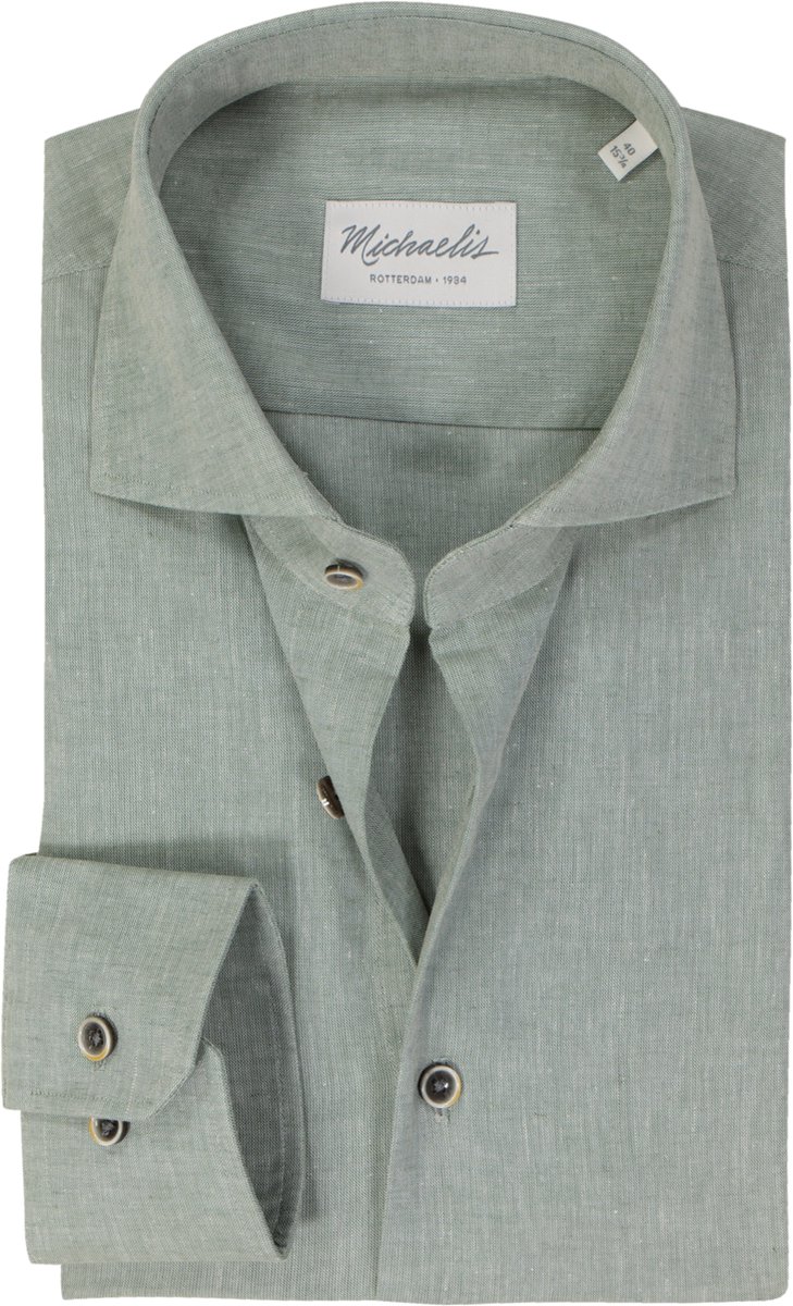 Michaelis slim fit heren overhemd - popeline - groen - Strijkvriendelijk - Boordmaat: 43