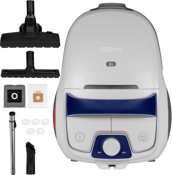 Zeegma Verre Klassik – Stofzuiger Met Zak – Krachtige Zuigkracht 21000Pa – HEPA Filter – 4l Stofzak – Bereik 12m – Geur Capsules - Extra Stille Werking 68 db – Stofzuigerzakken : Herbruikbare + Wegwerpzak – 800watt - Vacuum cleaner - Stofzuigers