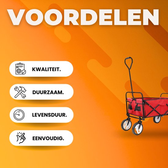Bolderkar - Rood - Strandwagen - Opvouwbaar tuinwagen - Met duwstang - Voor buitengebruik - 115 kg capaciteit - All terrain van Merkloos — afbeelding 2