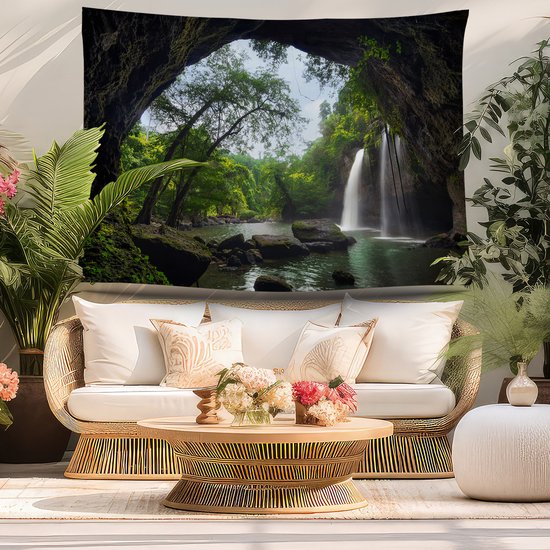 Ulticool - Cascade Transparente Arbres Nature - Affiche Tapisserie - 200x150 cm - Groot tapisserie - Affiche jardin Tentures