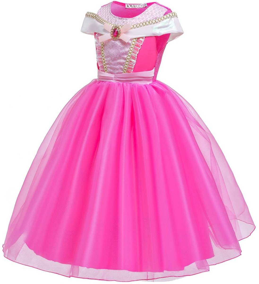 Joya Kids® Roze verkleedjurk korte Mouw | Zomerse Roze Prinsessenjurk | verkleedkleding Meisje | Hard roze Jurk + kroontje & Staf & Sieraden | Cadeau meisje — afbeelding 8
